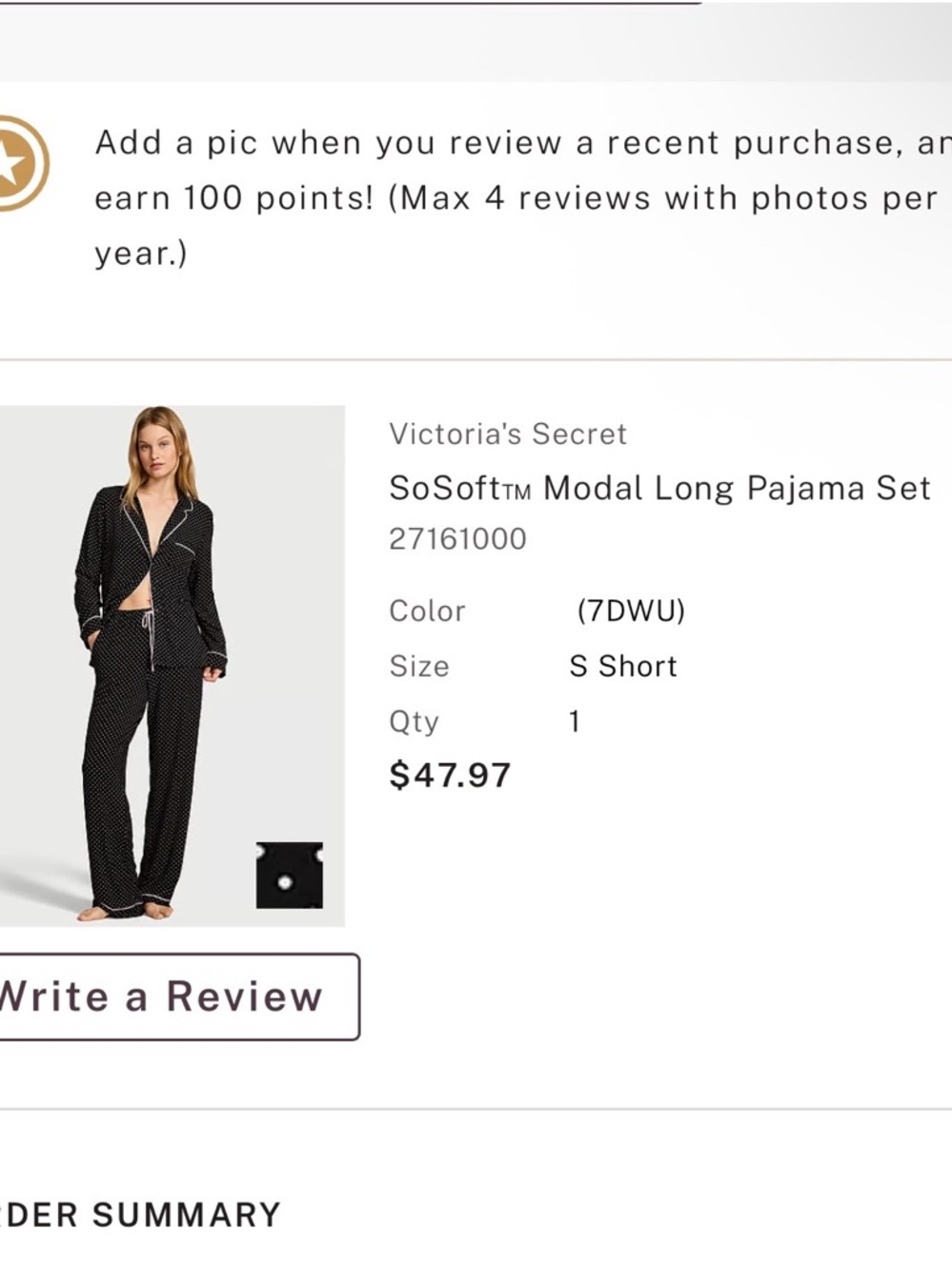 Victoria's Secret Black Dot SoSoft™ Modal Long Pajama Set 
Size XS SHORT